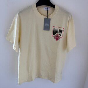 Rhude Logo Print Cream Short Sleeve T Shirt